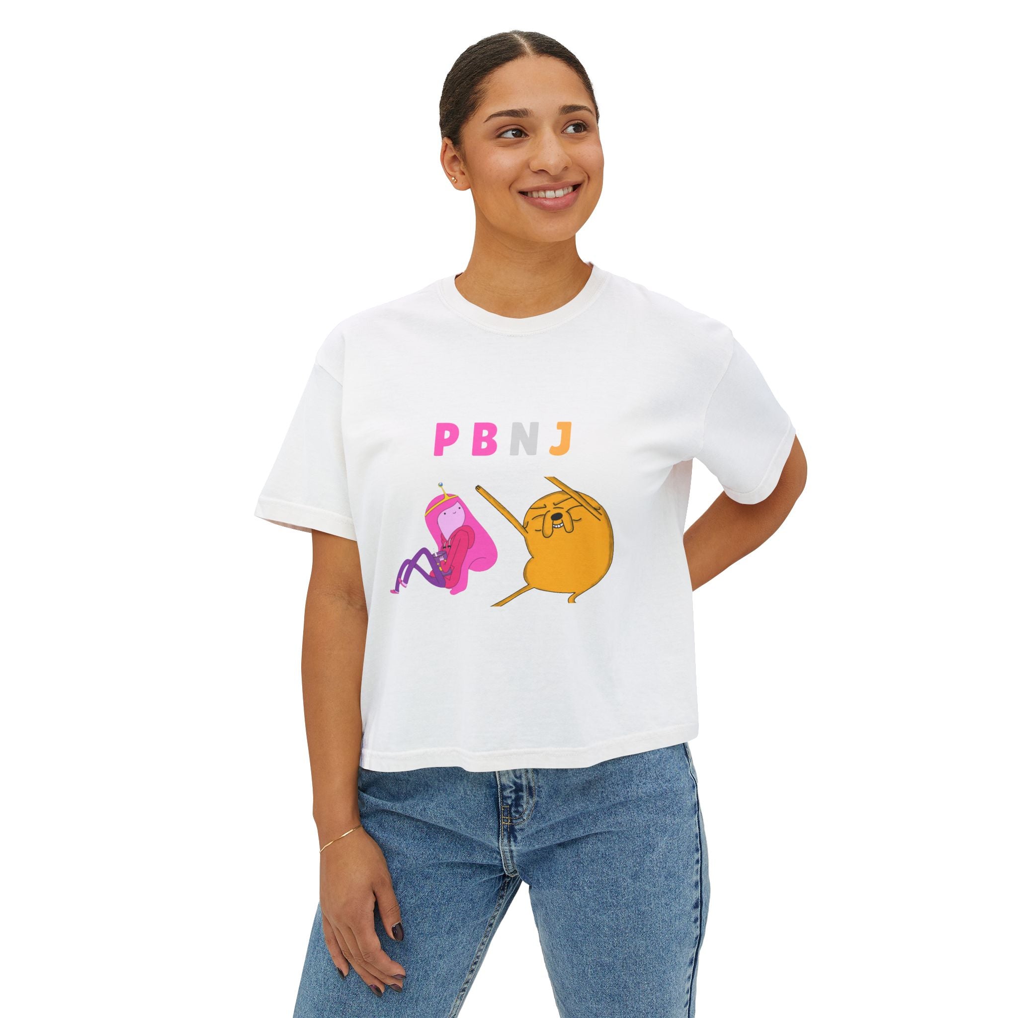 PB&J Cartoon Women's Boxy Tee — Cute Peanut Butter & Jelly Graphic T-Shirt