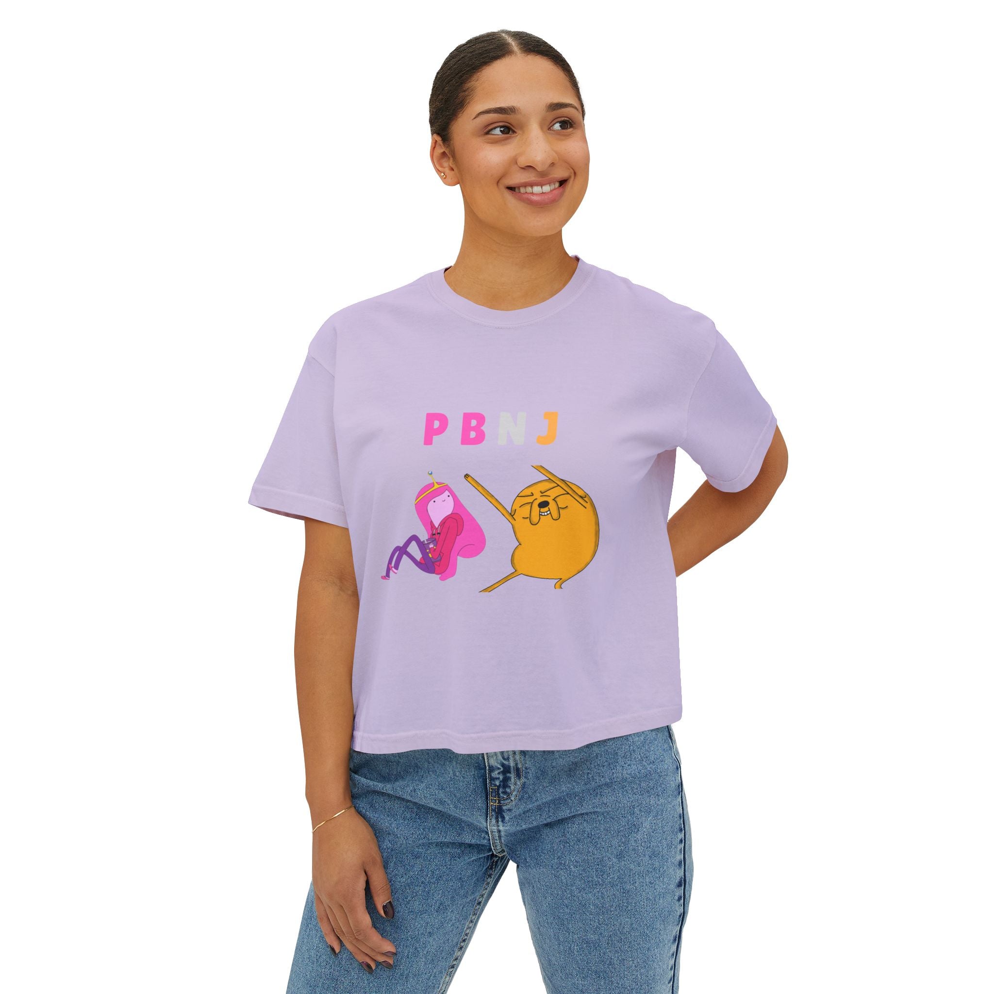 PB&J Cartoon Women's Boxy Tee — Cute Peanut Butter & Jelly Graphic T-Shirt